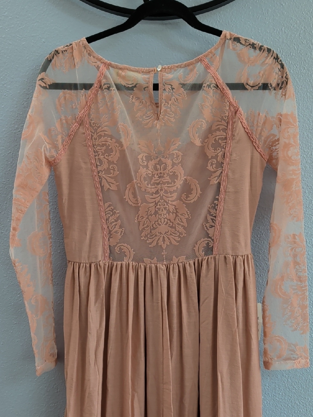 Joyfolie Giuliana Muted Coral Cottagecore Wedding Lace Overlay Dress - Picture 5 of 8